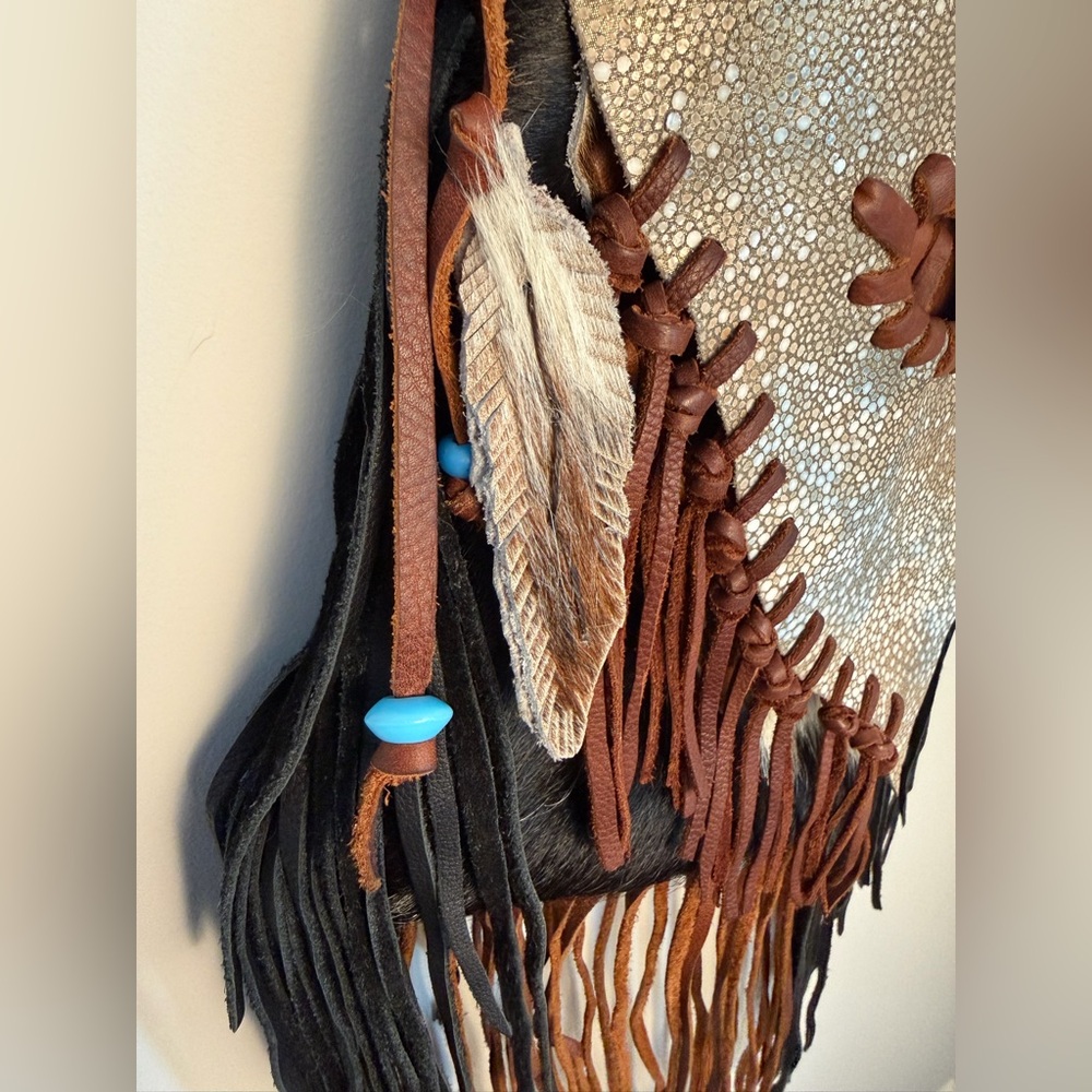 Handmade Soft Leather & Hair-On Hide Fringe Crossbody Purse ML Brand - Picture 4 of 16